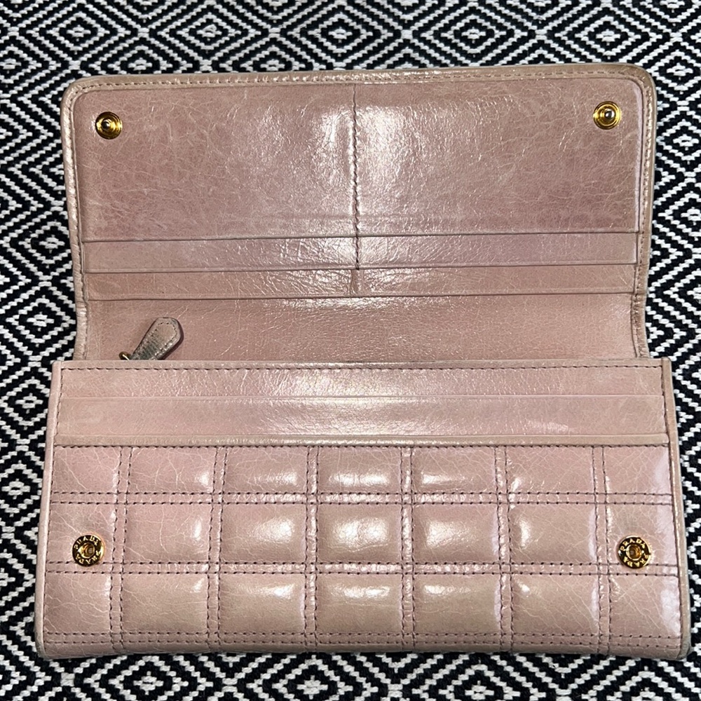 PRADA Long Wallet Card Case Purse Clutch Pink Quilted Acrylic Chain Authentic - Picture 9 of 14